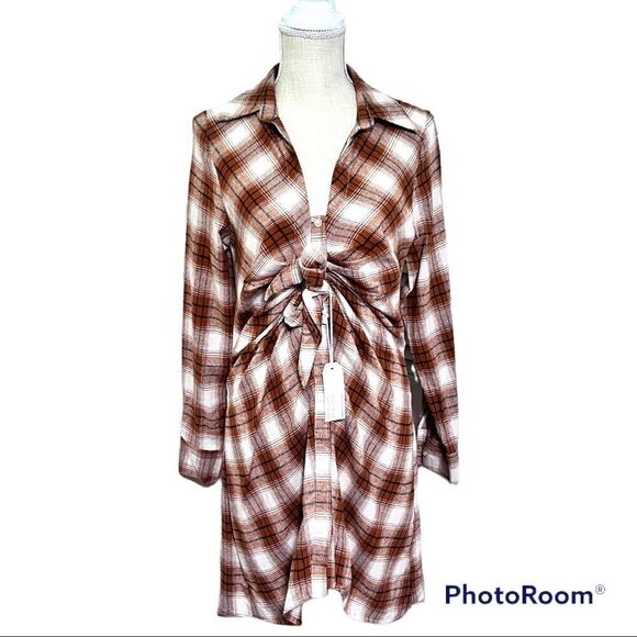 Peach Love The Knotty plaid long sleeves country western dress - Picture 4 of 8